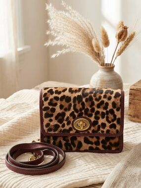 Authentic Coach Leopard Animal Print Haircalf Mini Crossbody Shoulder Bag